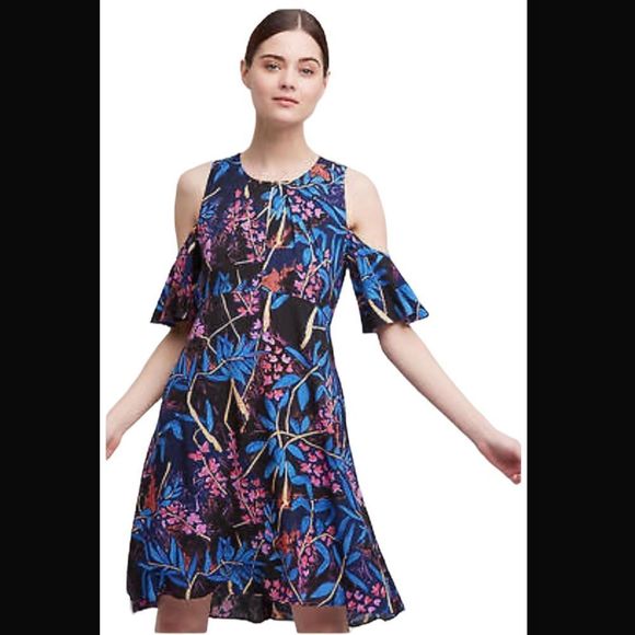 Anthropologie Dresses & Skirts - Anthropologie Maeve Tropical Print Pink & Blue Off The Shoulder Dress Size 6 🌿